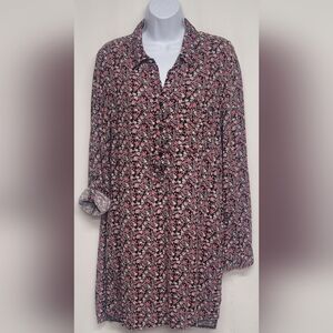 Velvet Heart M Floral Pullover Shirt Dress Partial Button Front Long Sleeve